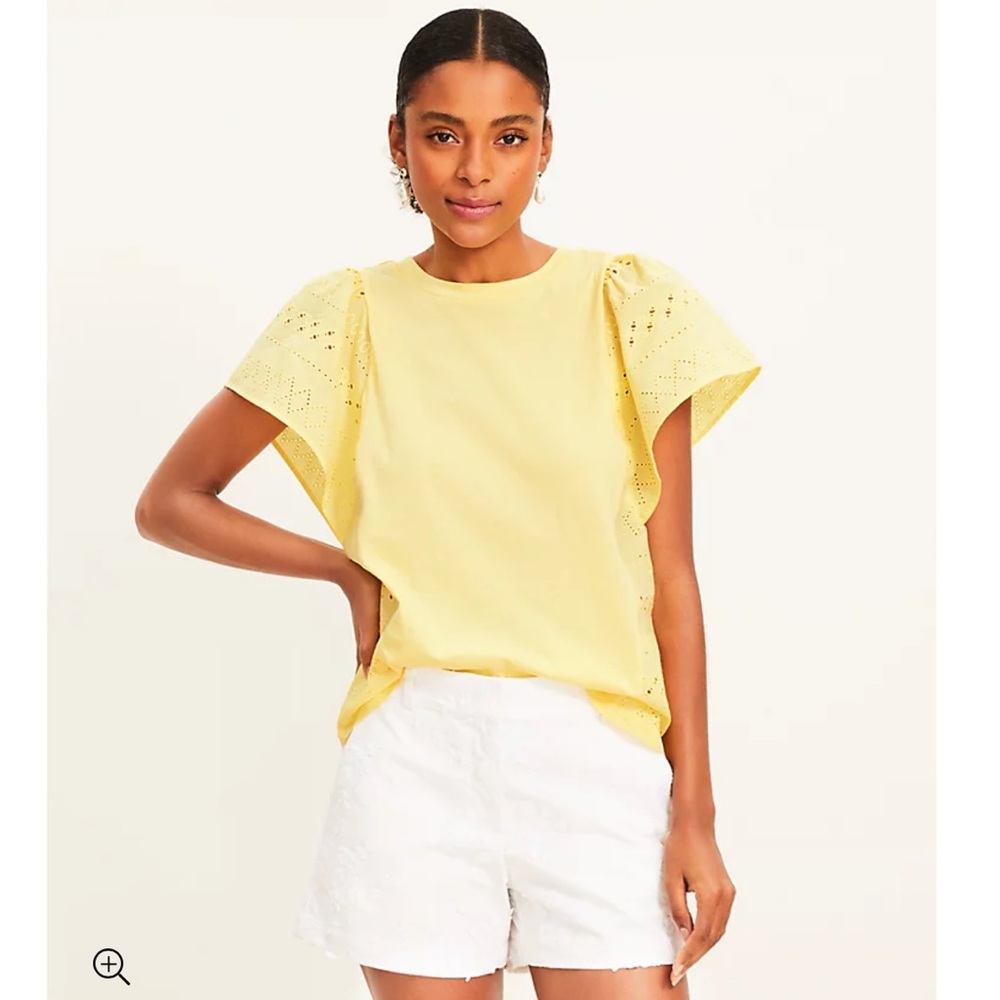 NWT Loft yellow eyelet sleeved top